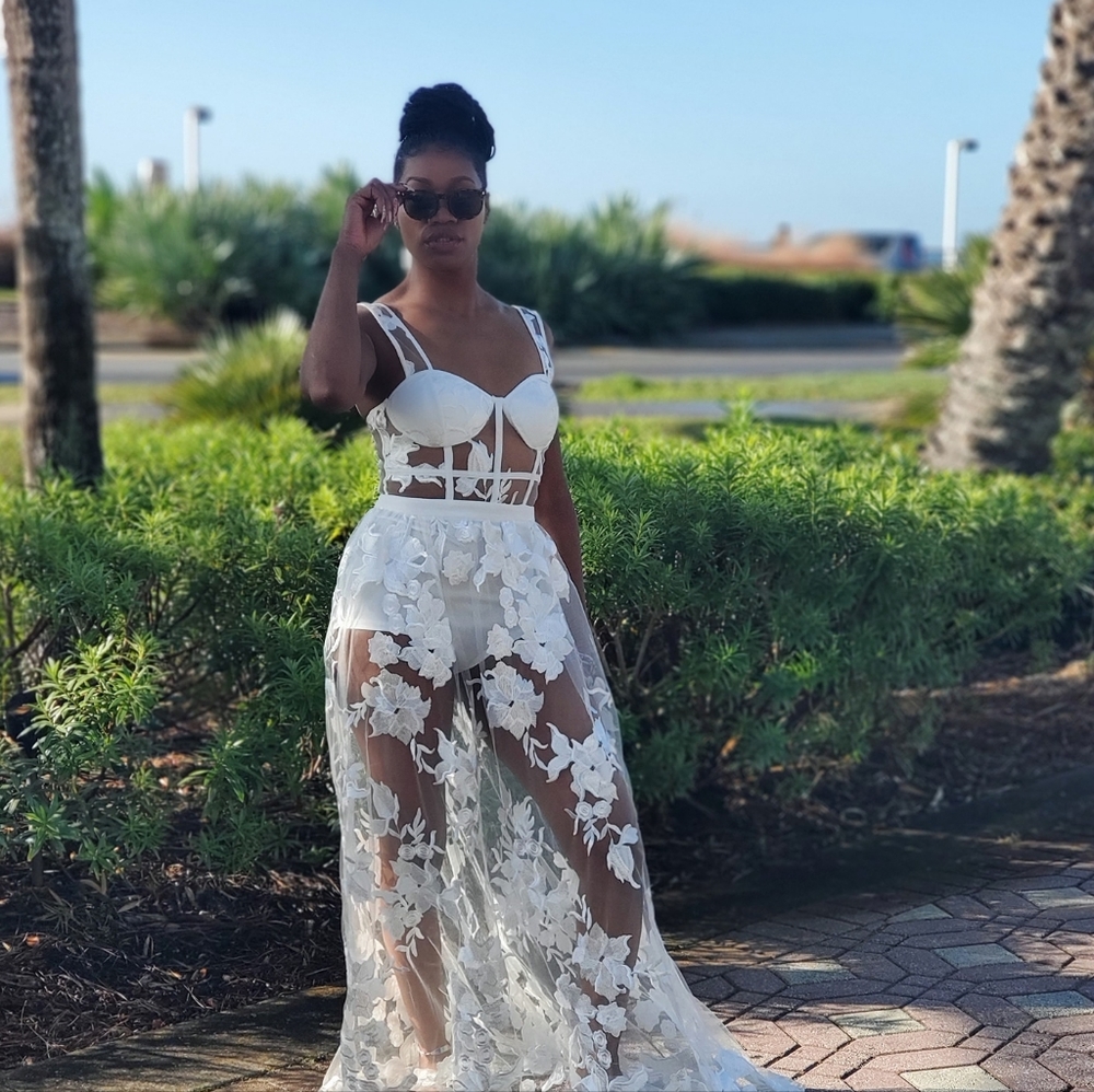 Sheer White Floral Lace Maxi Dress